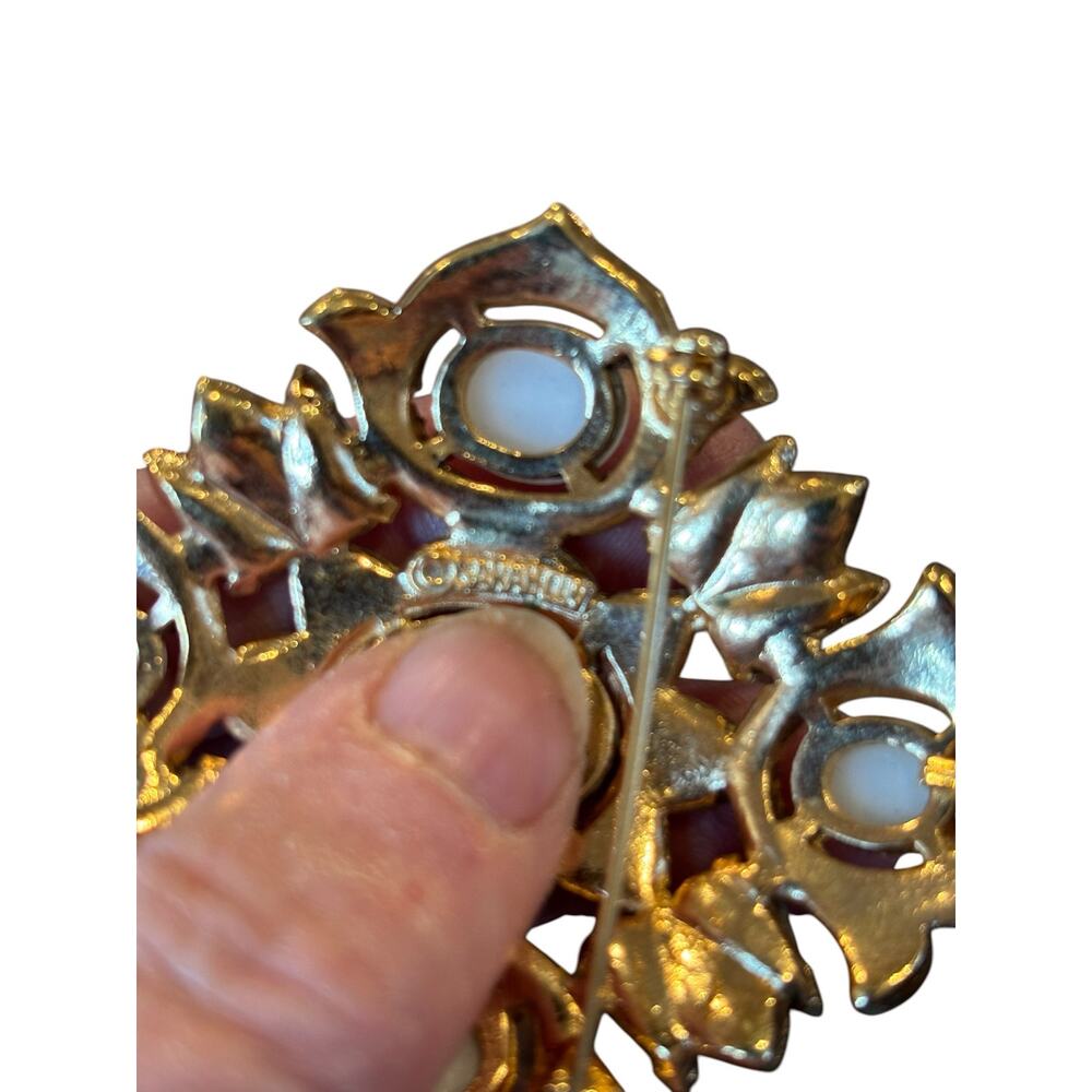 Turquoise Pearl Maltese Cross Brooch Pendant Sarah Coventry Gold Tone Pin - Picture 6 of 11